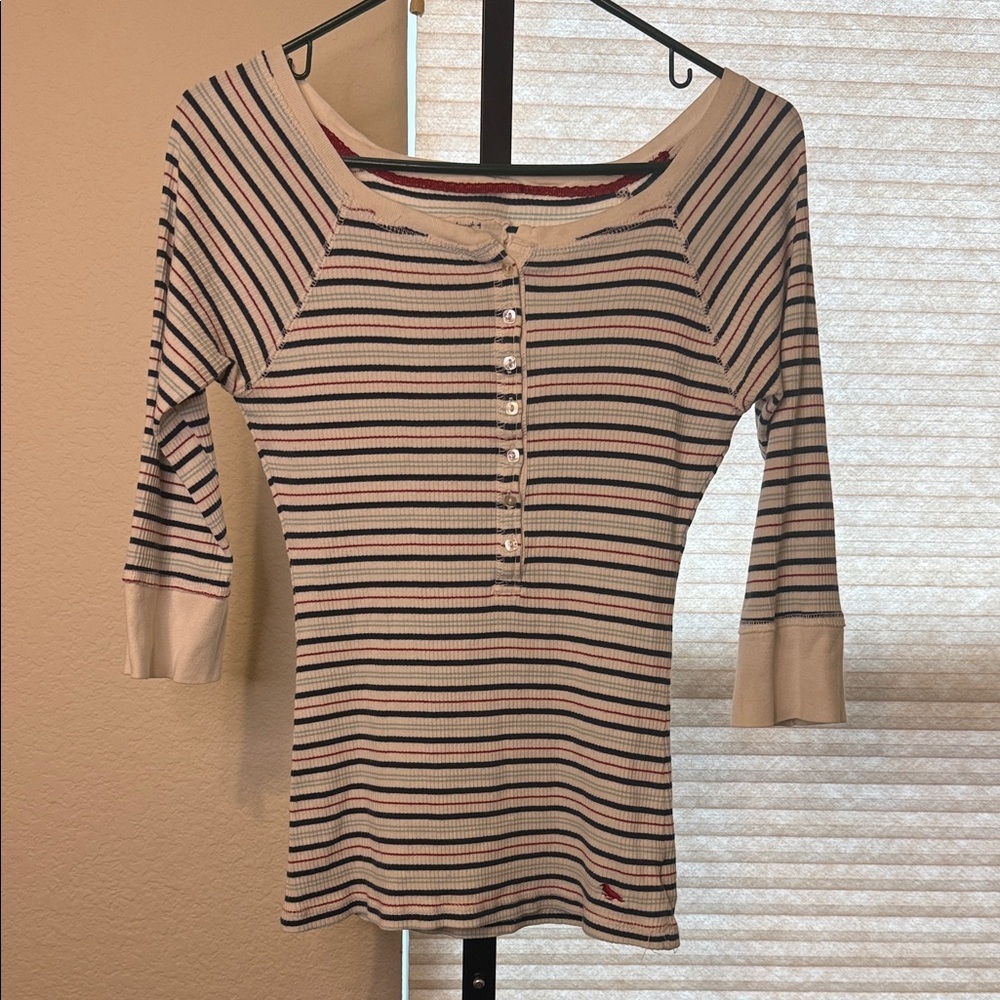 Jade Navy and Cream Striped Blouse Size L